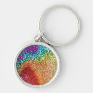 Gleaming Rainbow Glitter Swirl Key Ring
