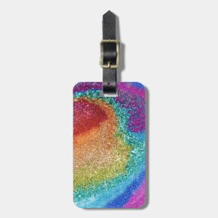 Gleaming Rainbow Glitter Swirl Luggage Tag