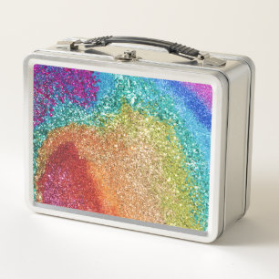 Gleaming Rainbow Glitter Swirl Metal Lunch Box