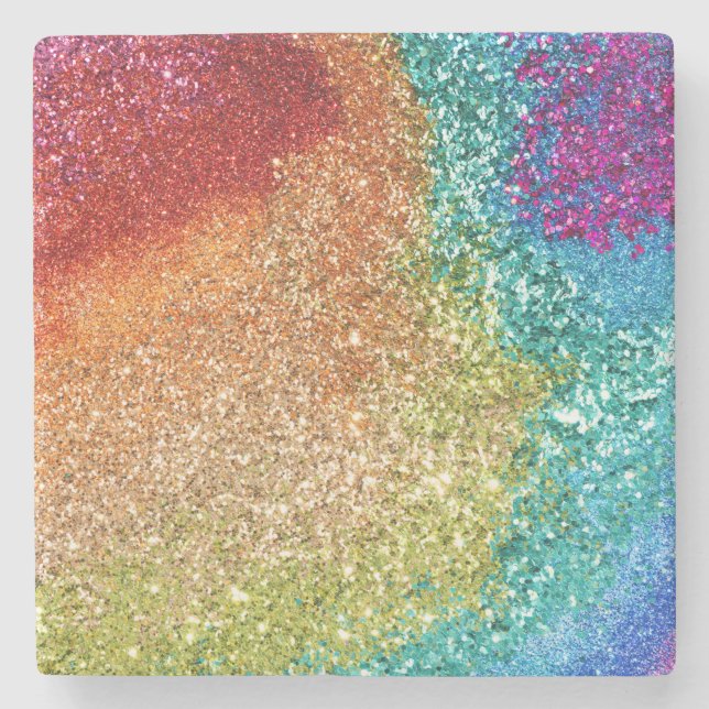 Gleaming Rainbow Glitter Swirl Stone Coaster (Front)