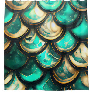"Gleaming Teal & Gold Mermaid Scales" Shower Curtain