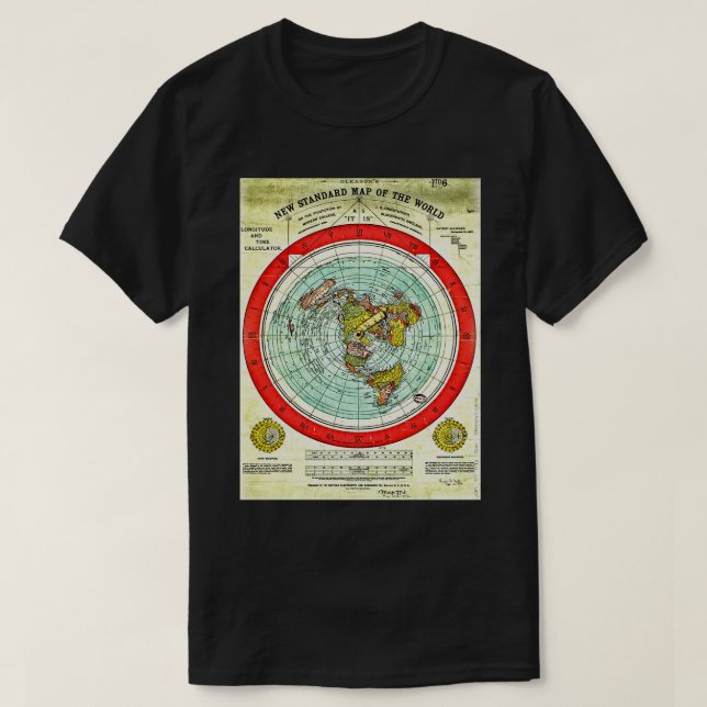 Gleason 1892 Flat Earth Map Research Flat Earth T-Shirt (Design Front)