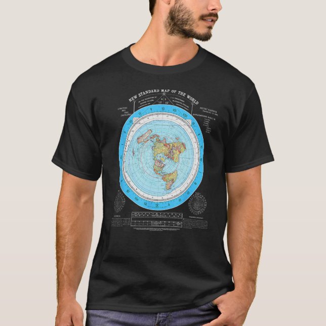 Gleason Flat Earth Map, Blue Flat Earth Map, Flat  T-Shirt (Front)