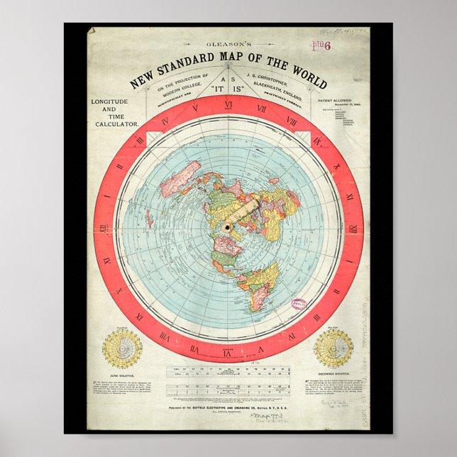 Gleason's New Standard Map Of The World - Flat Ear Poster (Front)