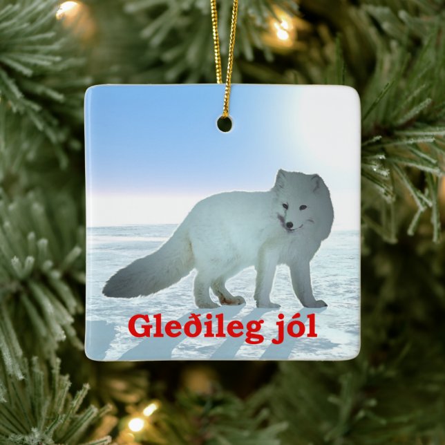 Gleðileg Jól - Arctic Fox Ceramic Ornament (Tree)