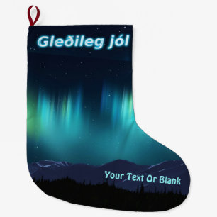 Gleðileg jól - Aurora Borealis Large Christmas Stocking