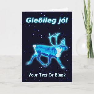 Gleðileg Jól - Blue Caribou (Reindeer) Holiday Card