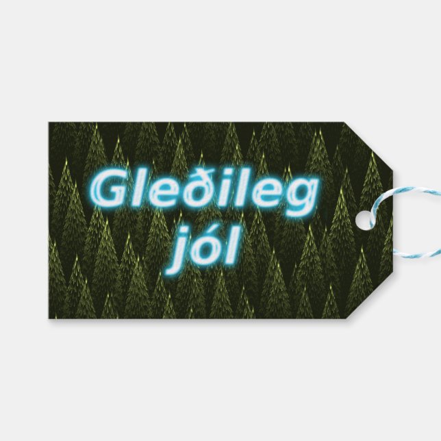 Gleðileg Jól - Conifers Gift Tags (Front (Horizontal))