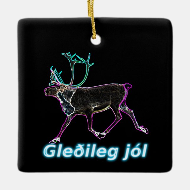 Gleðileg jól - Electric Caribou Ceramic Ornament (Front)