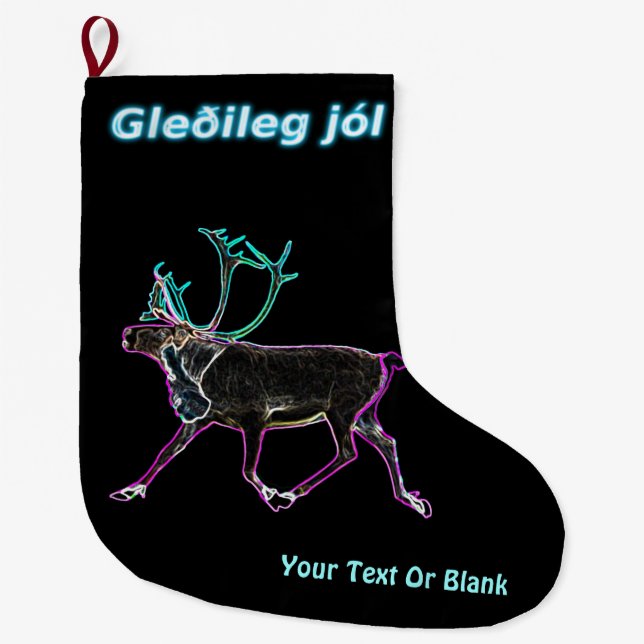 Gleðileg jól - Electric Caribou Large Christmas Stocking (Front)