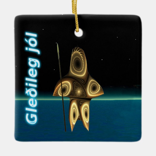 Gleðileg jól - Fractal Inuit Hunter Ceramic Ornament (Front)