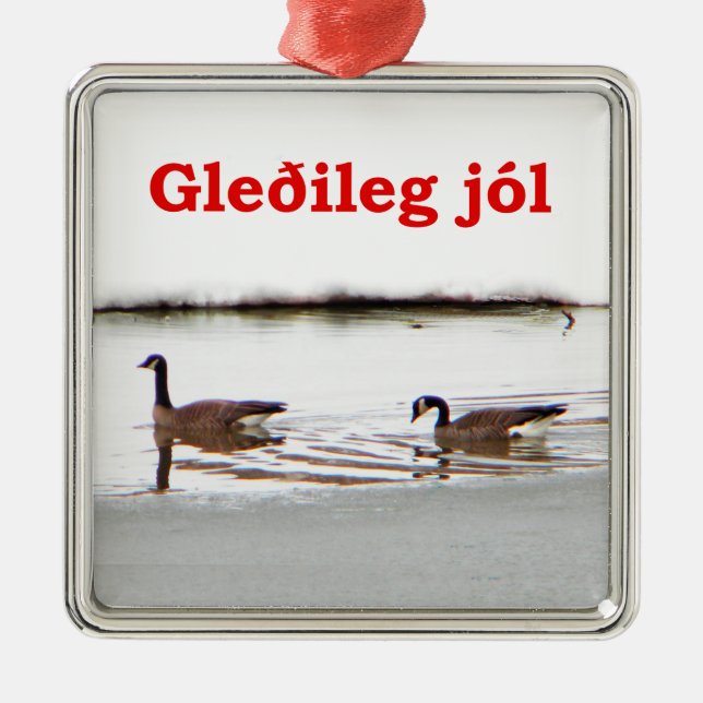 Gleðileg jól - Honkers - Canada Geese Metal Tree Decoration (Front)