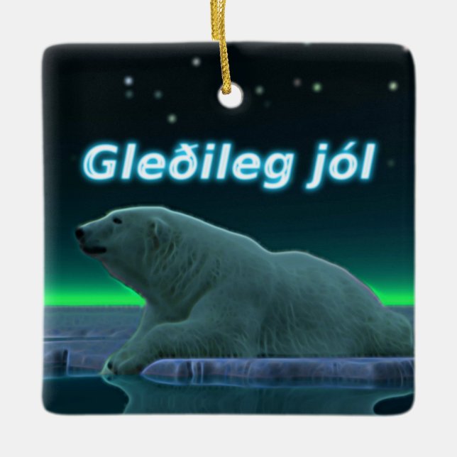 Gleðileg Jól - Ice Edge Polar Bear Ceramic Ornament (Front)