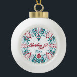 Gleðileg jól, Icelandic Christmas Greeting Ceramic Ball Christmas Ornament<br><div class="desc">A Nordic style holiday ornament in deep red and green tones,  customisable with your choice of year.
To change the text CLICK ON:  'Personalise This Template’ (which is on the right of the image if using a computer/laptop).</div>