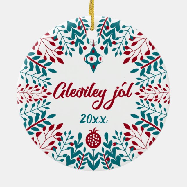 Gleðileg jól, Icelandic Christmas Greeting Ceramic Tree Decoration (Back)