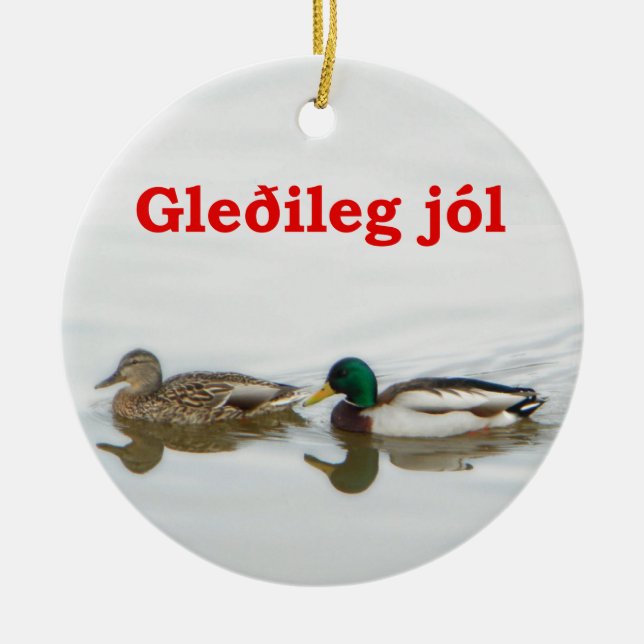 Gleðileg jól - Mallards Ceramic Tree Decoration (Front)