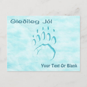 Gleðileg Jól - Polar Bear Paw Print Postcard