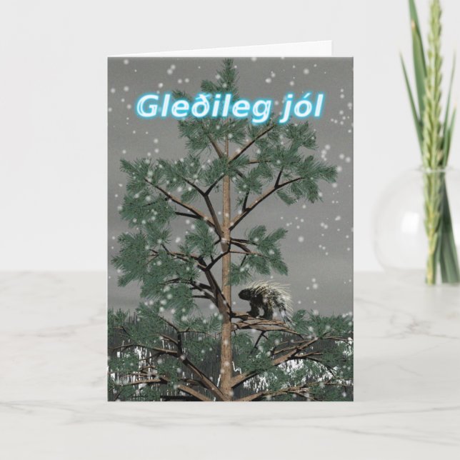 Gleðileg jól - Porcupine In A Pine Tree Holiday Card (Front)