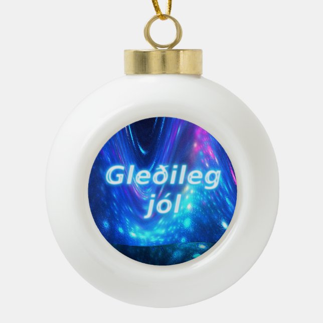 Gleðileg Jól - Qaanaaq - Northern Lights Ceramic Ball Christmas Ornament (Front)