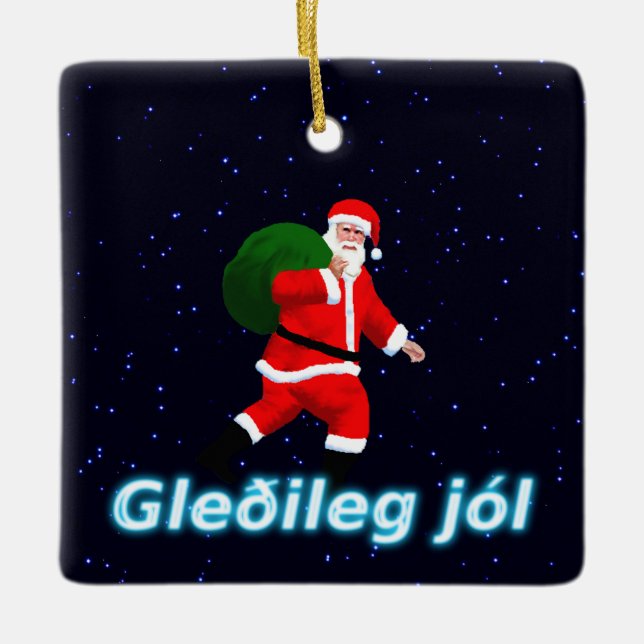 Gleðileg jól - Santa Claus Ceramic Ornament (Front)