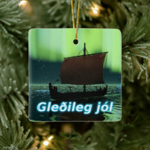 Gleðileg Jól - Viking Ship Ceramic Tree Decoration