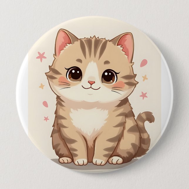 Gleeful Cat: Sweet Kawaii Kitten Art for Any Room 10 Cm Round Badge (Front)
