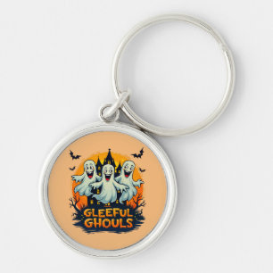 Gleeful Ghouls Fun Halloween Ghost Artwork Key Ring