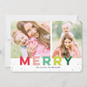 Gleeful Merry 2 Photos Modern Holiday Card