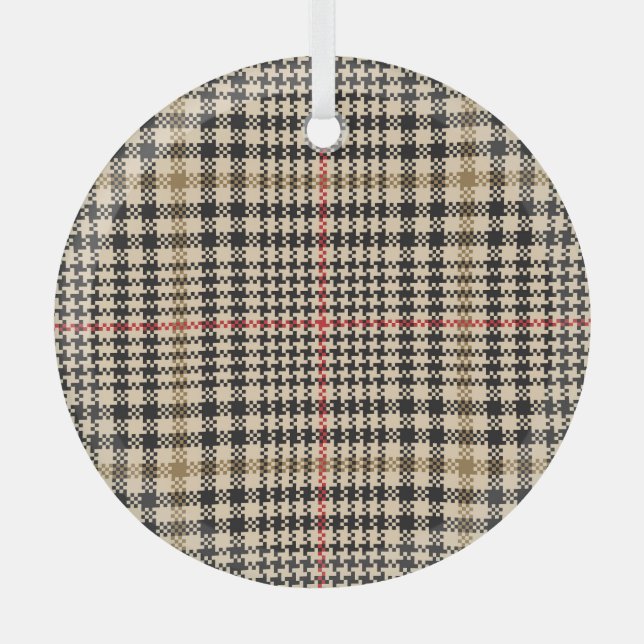 Glen Check Plaid Pixel Art Glass Tree Decoration (Front)