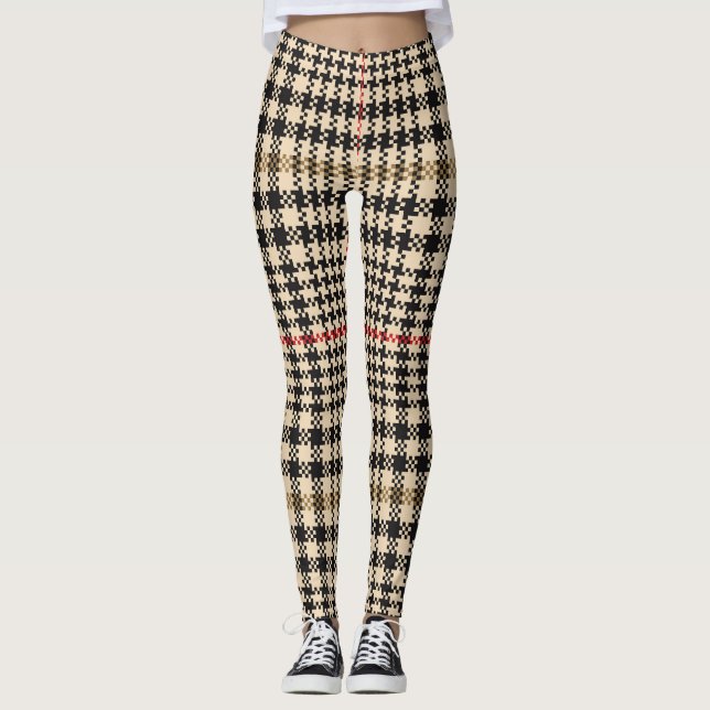 Glen Check Plaid Pixel Art Leggings (Front)