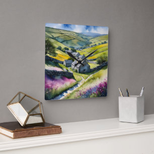 "Glen Garlands" Landscape Yorkshire Dales Scene Square Wall Clock
