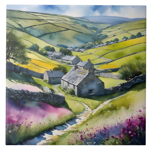 "Glen Garlands" Landscape Yorkshire Dales Scene Tile (Front)
