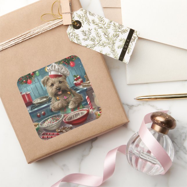 Glen of Imaal Terrier Holiday Baking: Festive Square Sticker (Gifting)