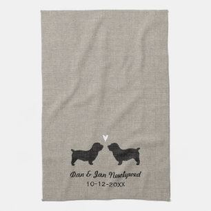Glen of Imaal Terrier Silhouettes with Heart Tea Towel