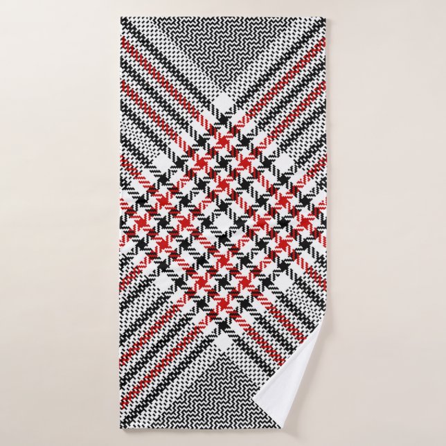 Glen plaid pattern. Black, red, white seamless tar Bath Towel (Bath Towel)