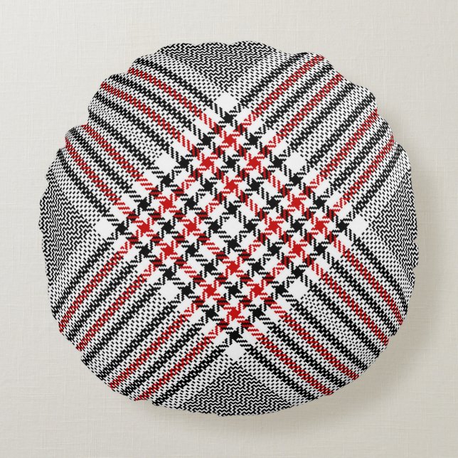 Glen plaid pattern. Black, red, white seamless tar Round Cushion (Front)