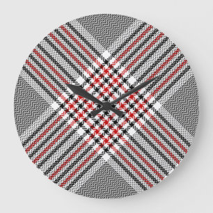 Glen Plaid Red Black Tweed Large Clock