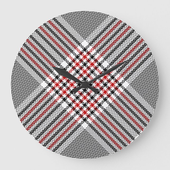 Glen Plaid Red Black Tweed Large Clock (Front)