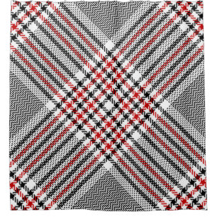 Glen Plaid Red Black Tweed Shower Curtain