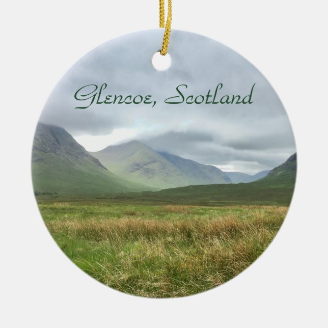 Glencoe Mountains Scotland, Scottish Highlands Ceramic Tree Decoration (Front)