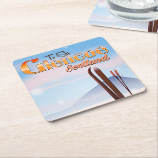 Glencoe Scotland ski poster Square Paper Coaster
