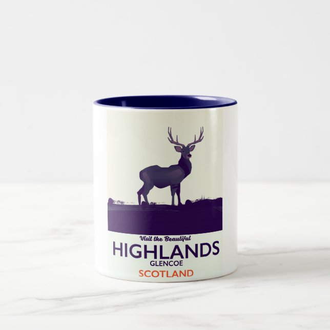 Glencoe, Scottish Highlands vacation print. Two-Tone Coffee Mug (Center)