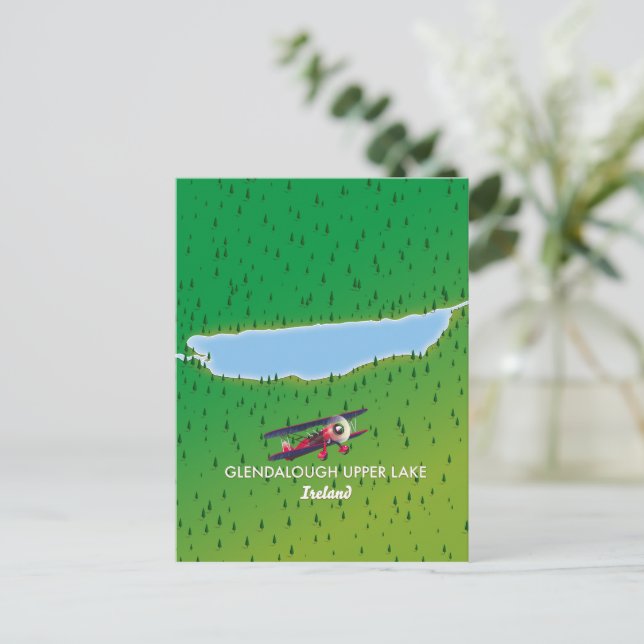Glendalough Upper Lake Ireland map Postcard (Standing Front)