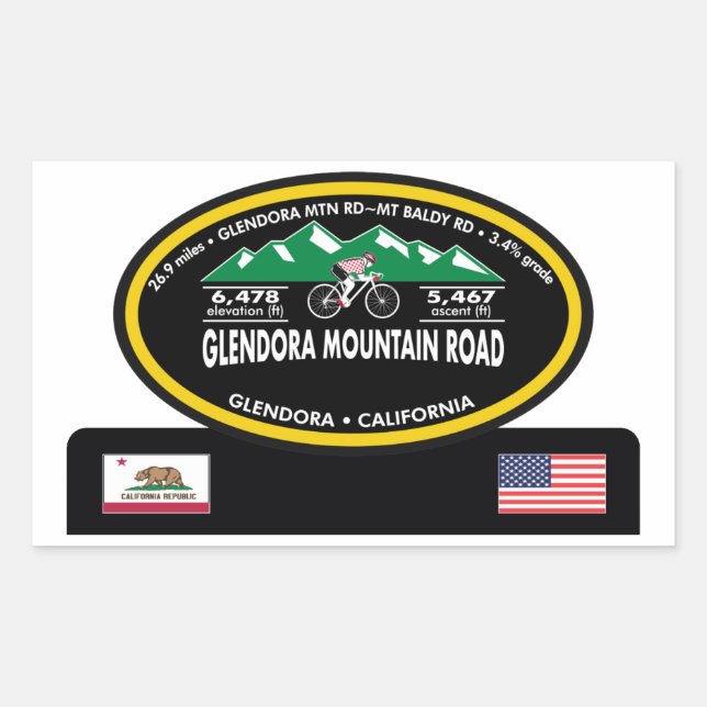 GLENDORA MOUNTAIN ROAD-GLENDORA, CA -"OVAL TROPHY" RECTANGULAR STICKER (Front)