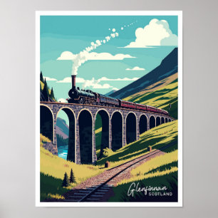 Glenfinnan Scotland Travel Vintage illustration Poster