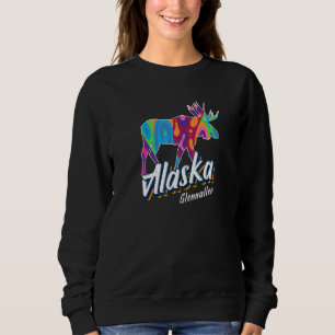 Glennallen Alaska Usa Colourful Moose Art Vacation Sweatshirt