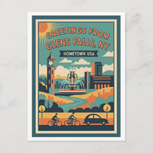 Glens Falls NY Hometown USA Retro Travel Postcard