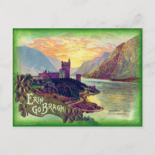 Glenveigh Castle Donegal Gold Shamrock Postcard