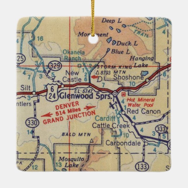 Glenwood Springs CO Vintage Map Ceramic Ornament (Back)
