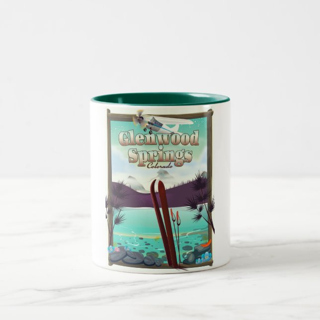 Glenwood Springs Colorado Ski poster. Two-Tone Coffee Mug (Center)